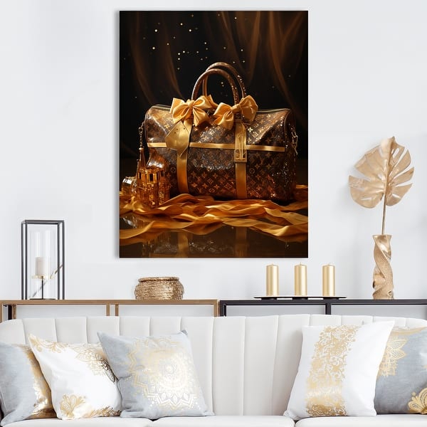slide 2 of 6, Designart "Lv Golden Opulence Bag" Fashion Wall Art Living Room