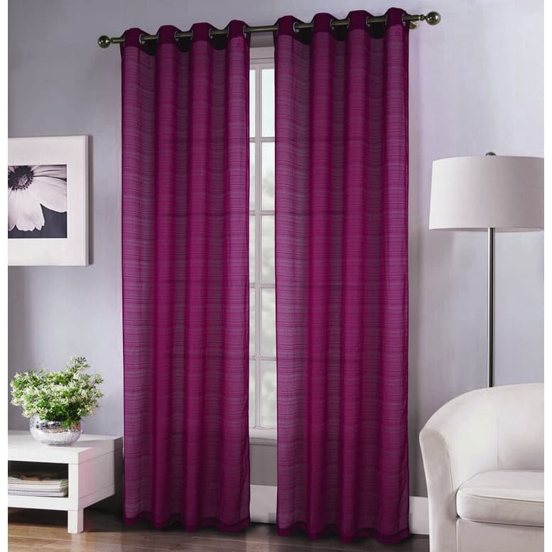 Erica Striped Doily Single Grommet Curtain Panel - (1x) 54 x 90 in. - (1x) 54 x 90 in.