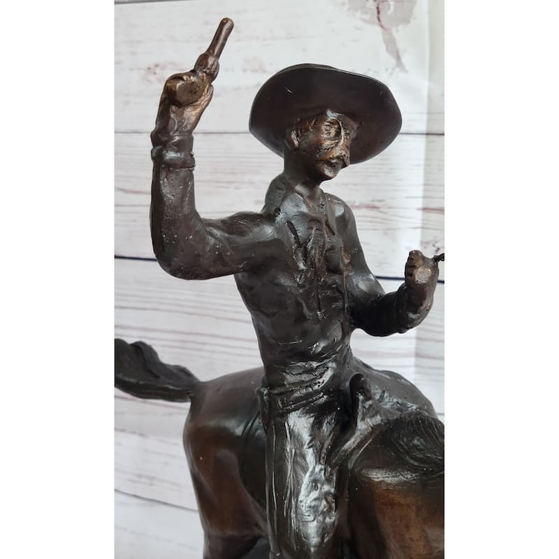 Frederic Remington Bronze Cowboy Will Rogers Statue Sculpture Western Art 14 Inches X 16 Inches