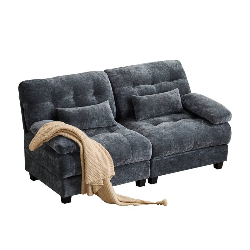 GDFStudio - 4-Piece Adjustable Backrest 67" Chenille Loveseat Sofa with 2 Throw Pillows