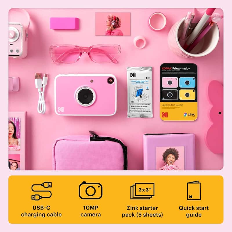 KODAK Printomatic+ Instant Camera Gift Bundle w/Case, Zink Paper & More