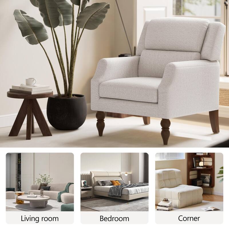 Upholstered Armchair With Wood Legs, Accent Chair