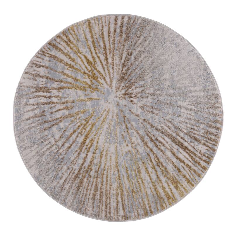 Ilios Collection Abstract Starburst Rug - 5'3 x 5'3 - Gold and Grey