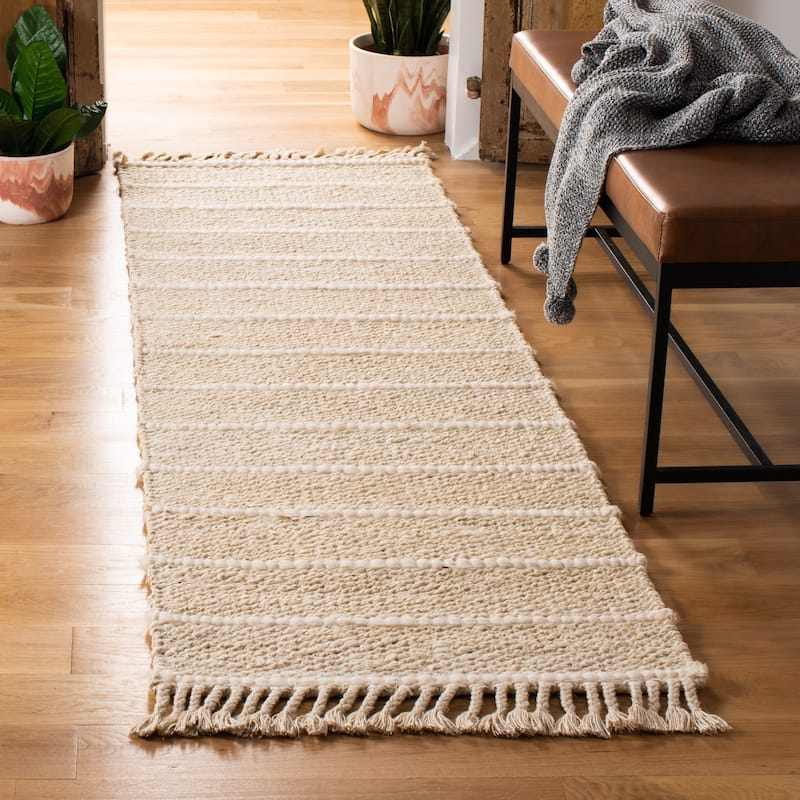SAFAVIEH Handmade Natural Fiber Kamila Jute Tassel Rug - 2'3" x 8' Runner - Ivory/Ivory