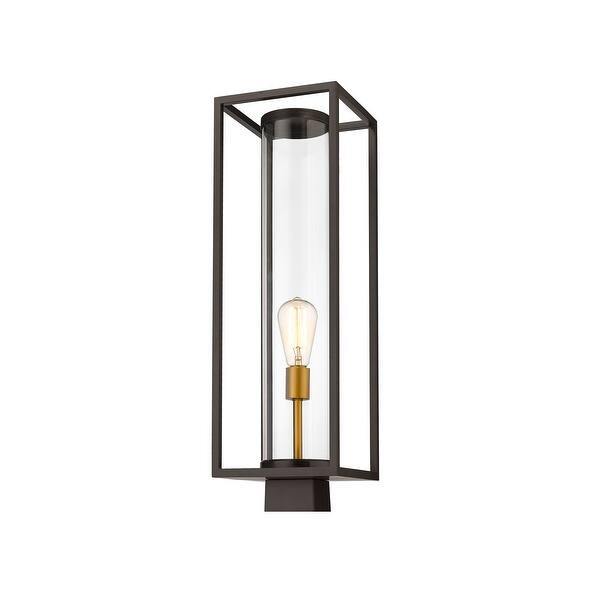 slide 2 of 6, Dunbroch 1 Light Outdoor Post Mount Fixture - Deep Bronze + Outdoor Brass - Deep Bronze + Outdoor Brass