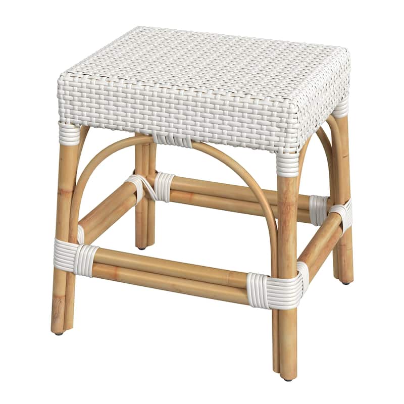 Robias Rattan Rectangular 18" Dining Stool - Glossy White