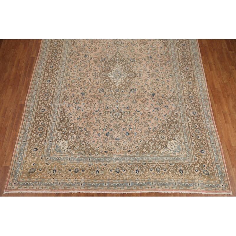 Hand Knotted Oriental 100% Wool Carpet Traditional Floral Pink Mashad Area Rug - 12' 5'' X 9' 7''