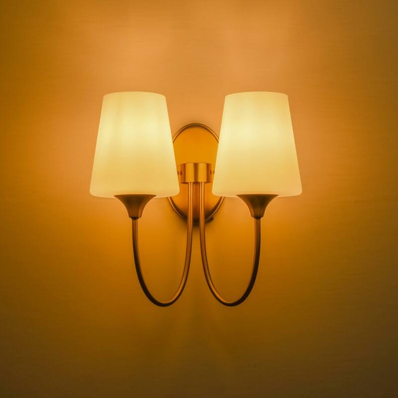 Mid-century 2-Light Frosted Wine Glass Armed Wall Sconce - 13.4 in