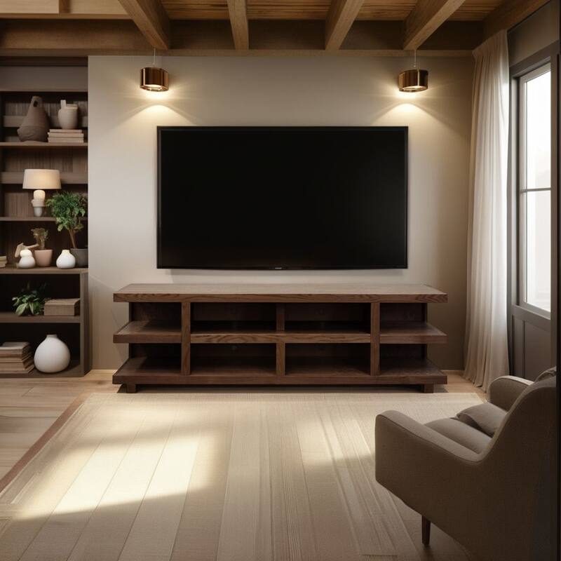 Bridgevine Home Laurel Canyon 85 inch TV Stand for TVs up to 95 inches, No Assembly Required - Oak Bourbon