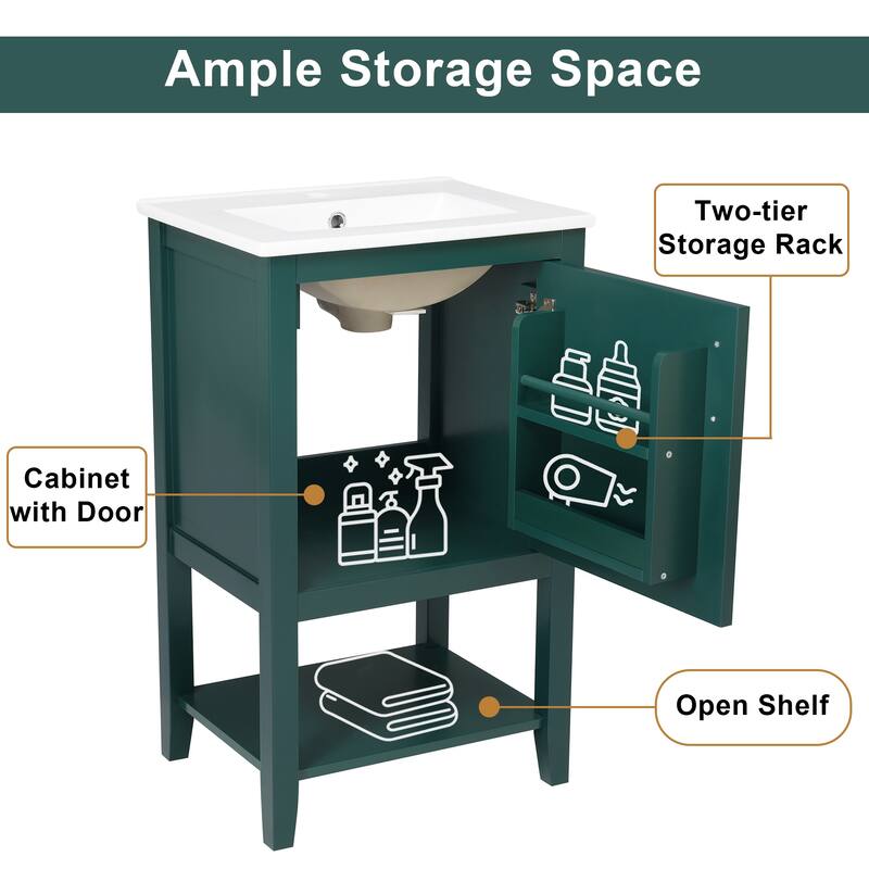 20" Bathroom Vanity with Sink, Bathroom Cabinet with Soft Closing Door, Storage Rack and Open Shelf