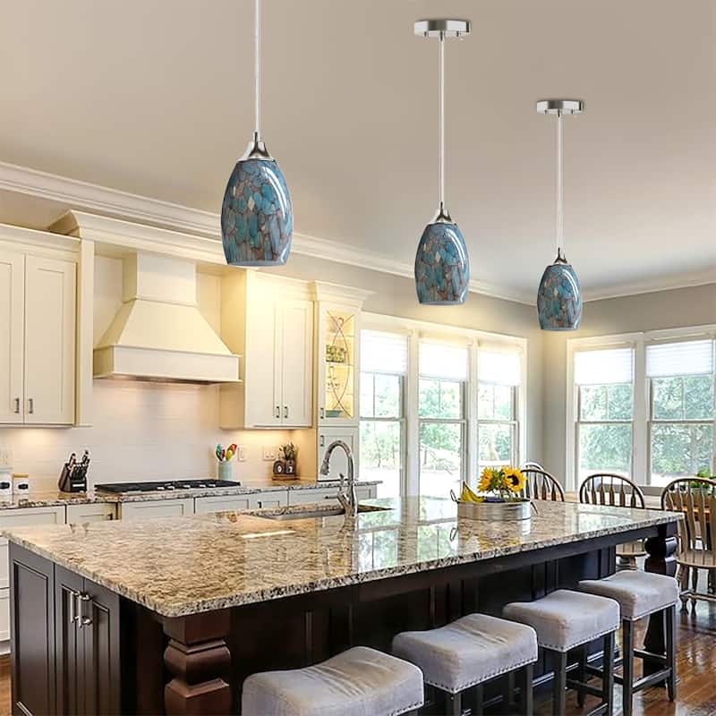 3 Pack 71.4 in. Stone Blue Art Glass Globe Pendant Light