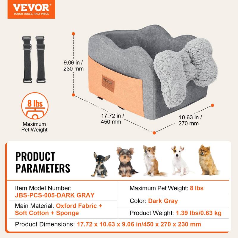 Console Dog Car Seat, Center Console Dog Booster Seat for Small Dog, Pet Car Seat for Car Armrest with Clip-On Leash