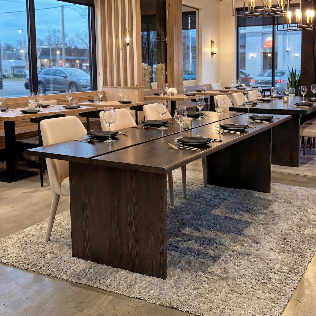 83.8" Solid Wood Dining Table, Modern Farmhouse Kitchen Table, Pine + Rubber Wood Base Large Rectangular Dining Table - 83.8"W