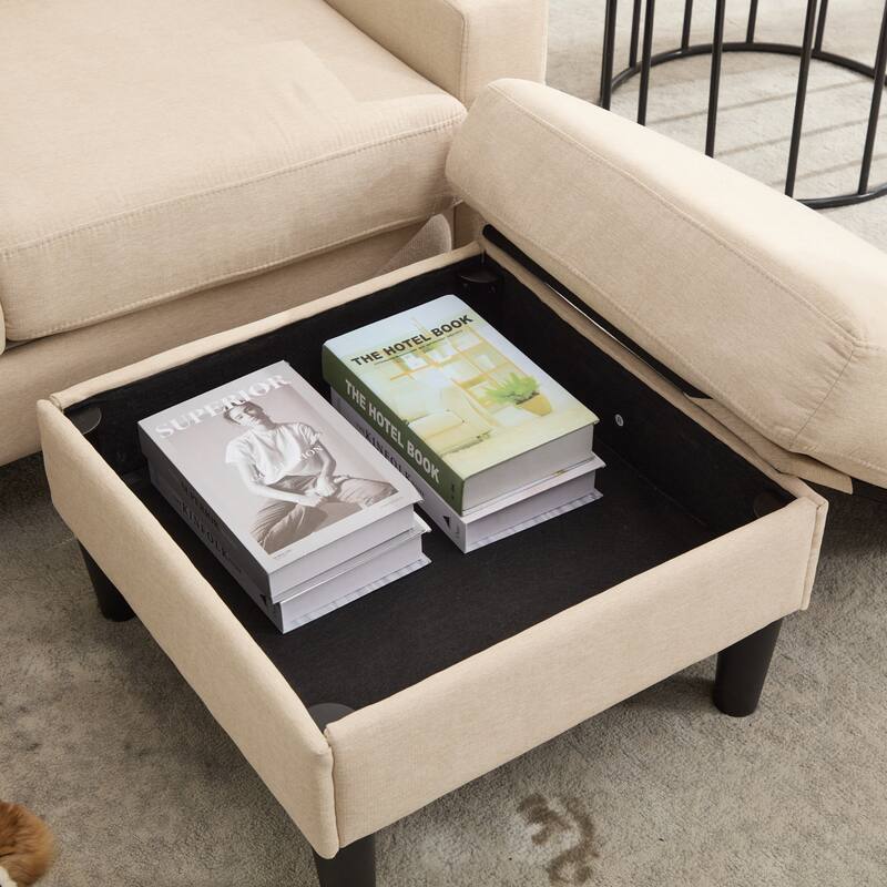 78" Fabric L-Shaped Sectional Sofa with USB, Ottoman & Magazine Bags (3-Seater)