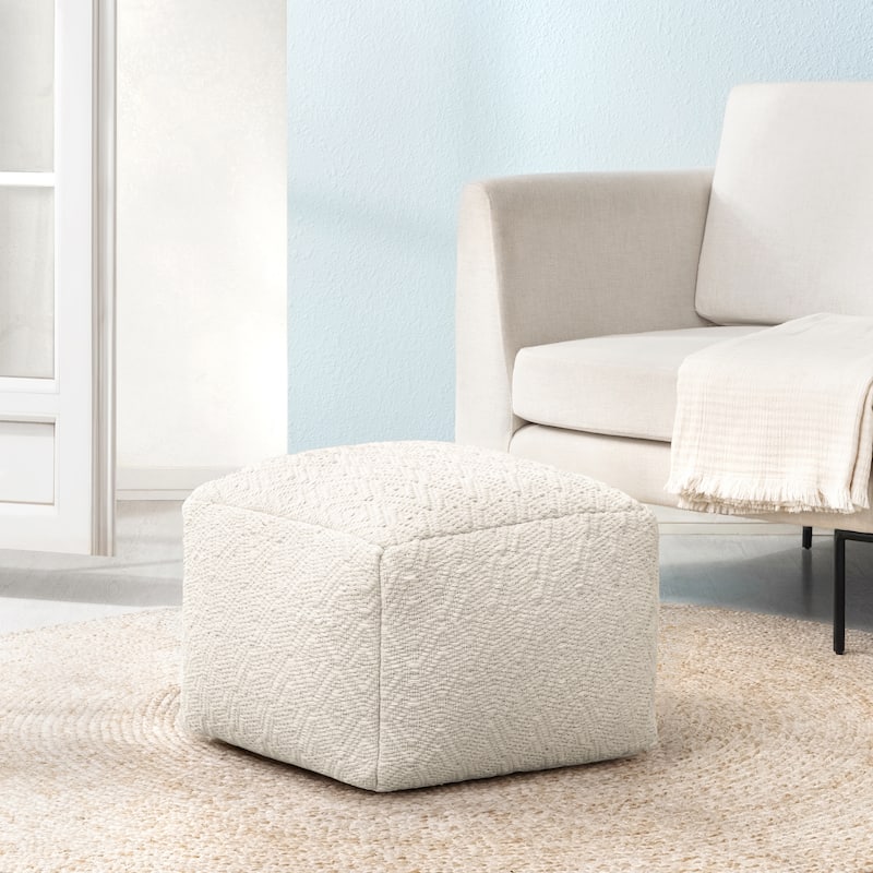 Jani 22-inch Ottoman Pouf - Handcrafted Handmade Ottoman for Seating, Footrest, Home Decor for Living Room, Bedroom - Ivory