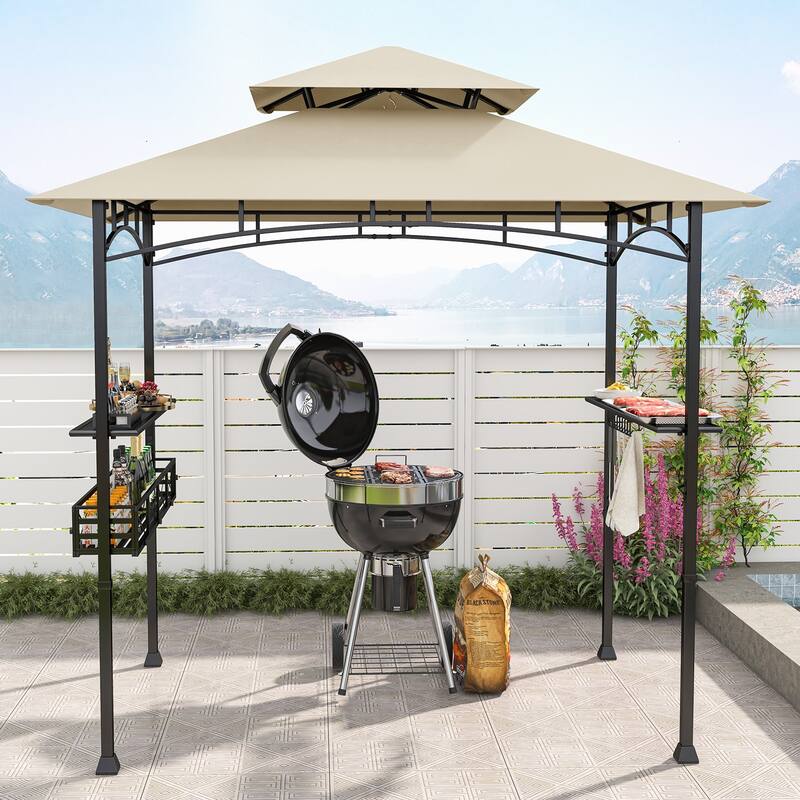 Gymax 8 x 5 FT BBQ Grill Gazebo w/ 2 Side Shelves Storage Basket