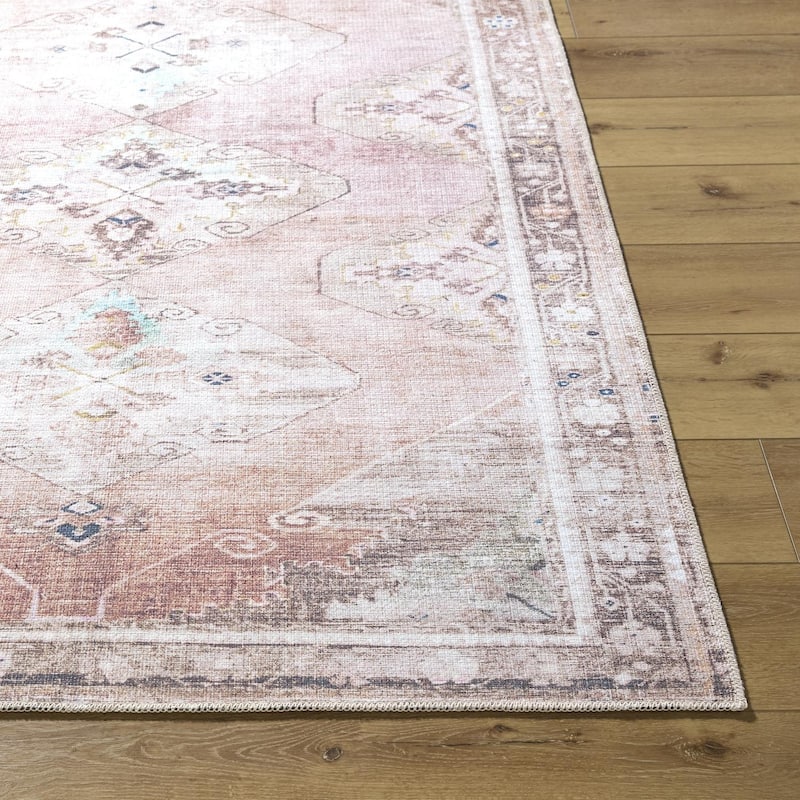 Livabliss Transitional Amelie Medallion Washable Area Rug - 2'7" x 7'10" - Dusty Pink/Beige