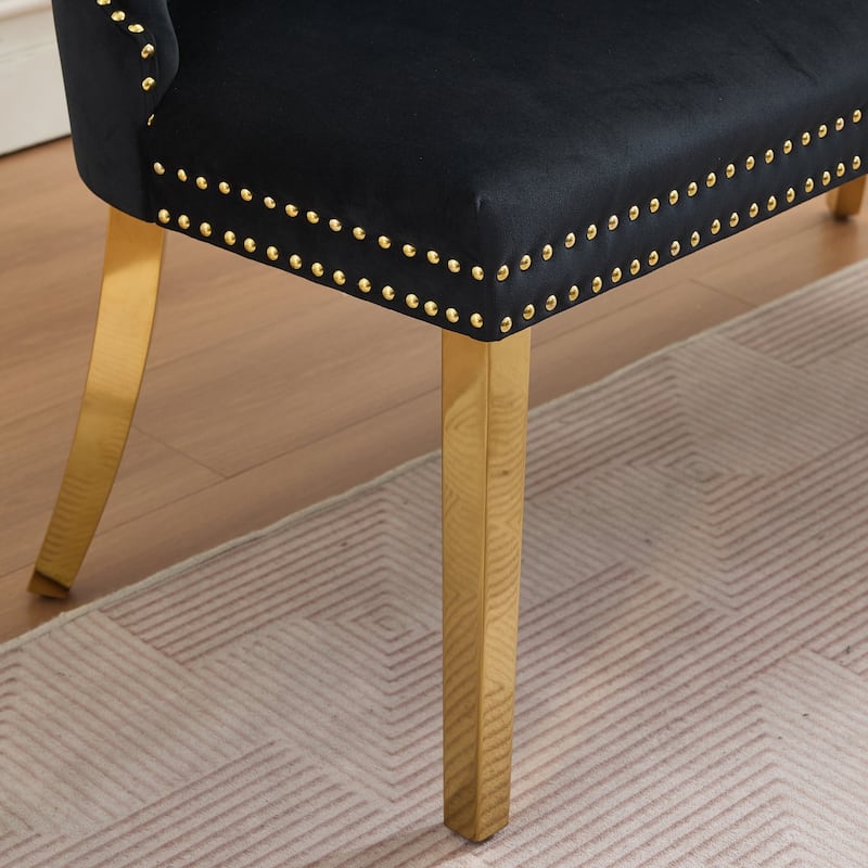Velvet Double Dining Loveseat Bench, 2-Seat Tufted Bench w/Handmade Buttons, Wing Back, Gold-Plated Steel Legs, Single Pack
