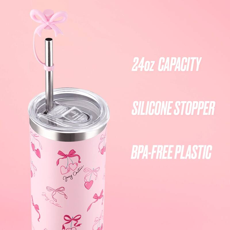Juicy Couture Glam Slip Hydration Stainless Steel Tumbler with Straw Topper