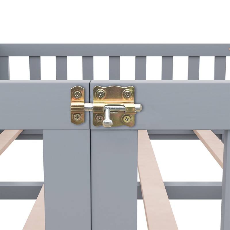 Twin/Full/Queen Size Floor Bed w/Door & Fence,Montessori Floor Bed for Kids,Solid Wood Twin/Full/Queen Bed Frame for Girls Boys