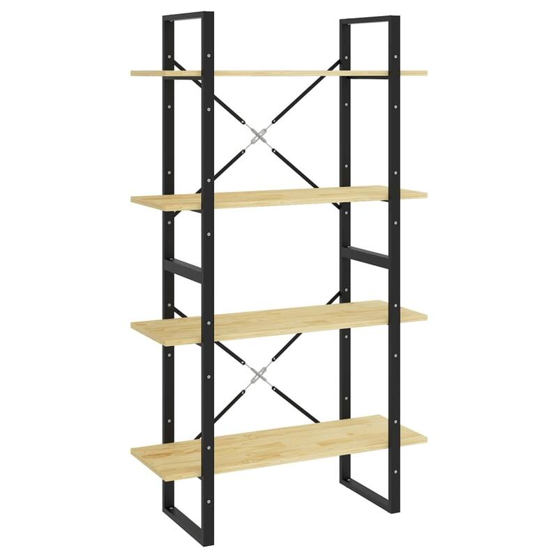 vidaXL 4-Tier Book Cabinet Black 31.5"x11.8"x55.1" Solid Pine Wood