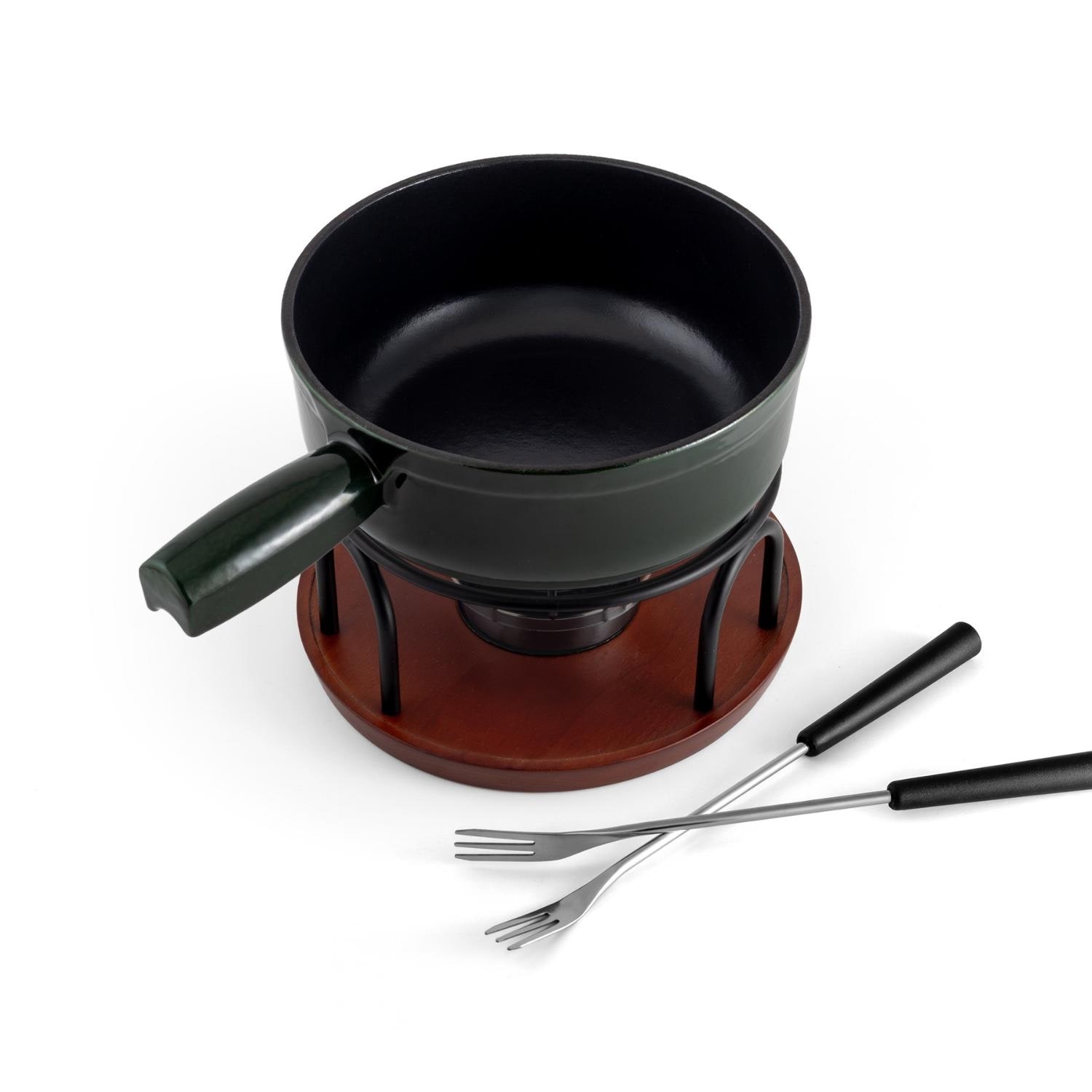 Swissmar Ticino Fondue 9 Piece Set,Cast Iron, 2qt, green