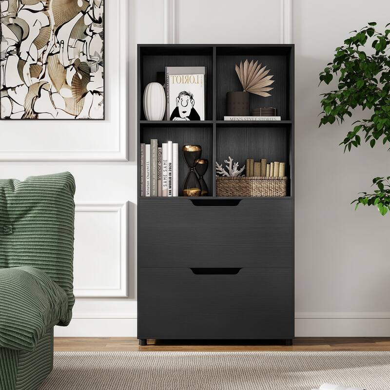 Costway 2PCS 51” 5-Tier 4-Cube Bookcase with 2 Drawers for Living - See Details