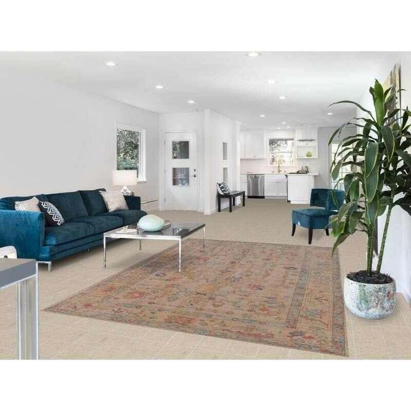 Hand Knotted Oriental 100% Wool Carpet Transitional All-Over Peach Oushak Area Rug - 8' 10'' X 6' 3''