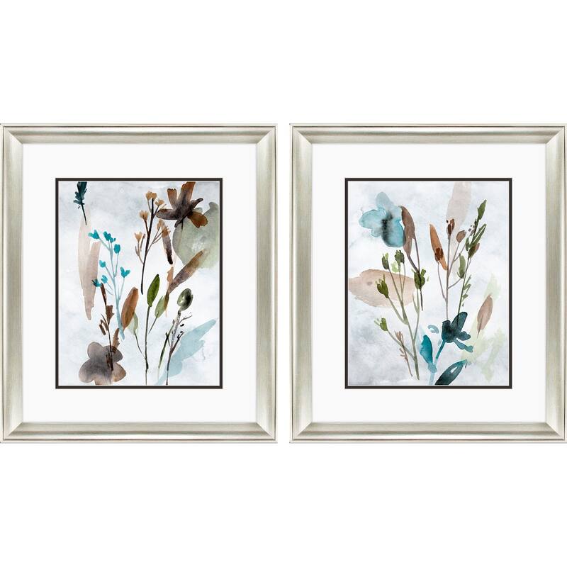 HomeRoots Set Of Two Watercolor Wildflower Silver Framed Wall Art