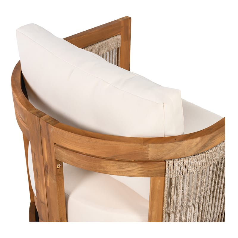 Luxury Acacia Wood Patio Chair – Curved Tub Design with Woven Rope Detailing & Weatherproof Cushions‌