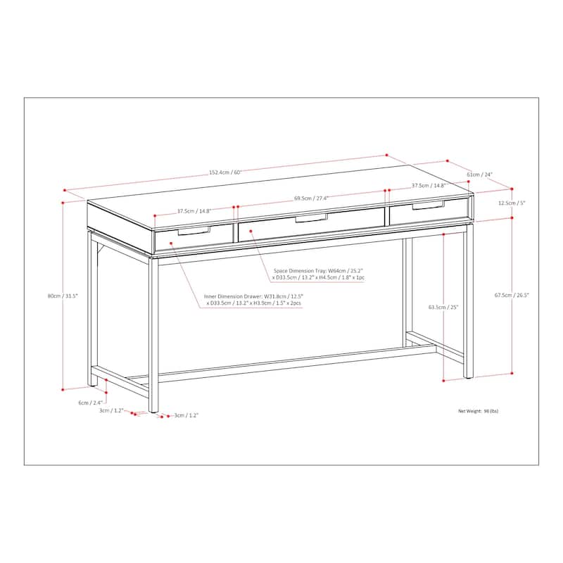 WYNDENHALL Devlin SOLID HARDWOOD Industrial 60 inch Wide Desk