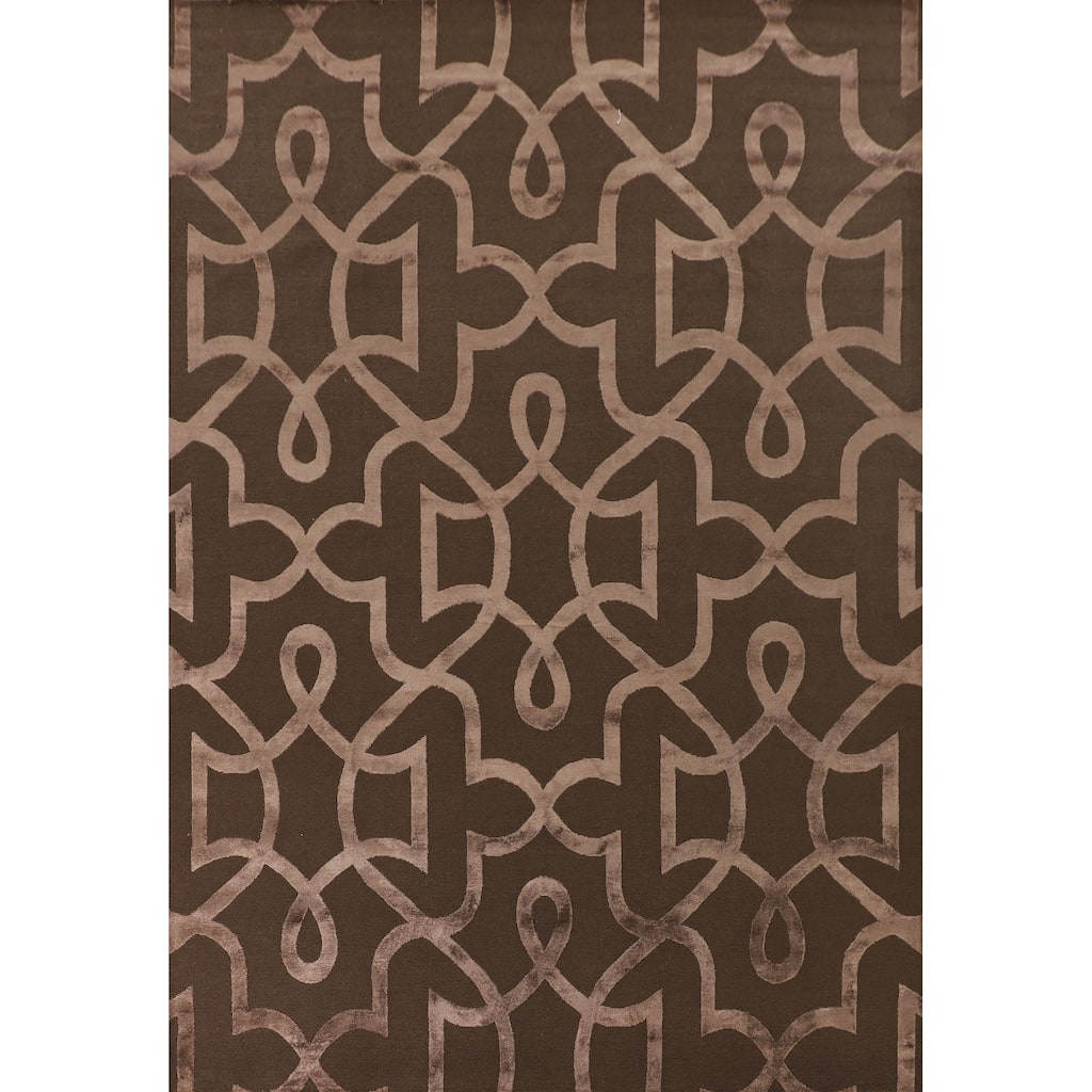 Brown Nepalese Indian Area Rug Hand-Knotted Wool Carpet - 9'1" x 11'10"