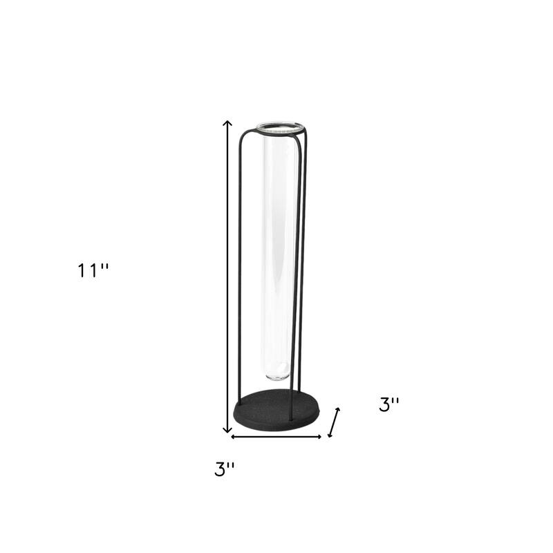 HomeRoots Set of Three Black Abstract Cylinder Metal Table Vase - 3" W x 11" H x 3" D