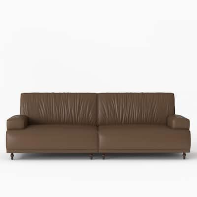 86.4" Genuine Leather Sofa Solid Wood Frame, Oil-Waxed Finish, Modern Living Room Seating - 86.4"Wx32.8"Dx34.2"H