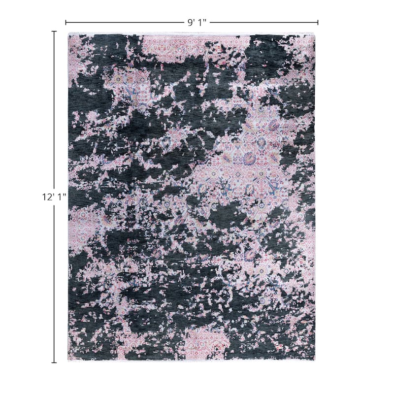 Ikat One-of-a-Kind Handmade Area Rug, Black - 9' 1" x 12' 1"