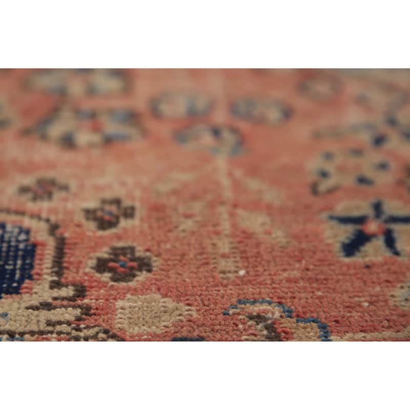 Medallion Pink Mashad Persian Vintage Area Rug Handmade Wool Carpet - 6'5" x 9'4"