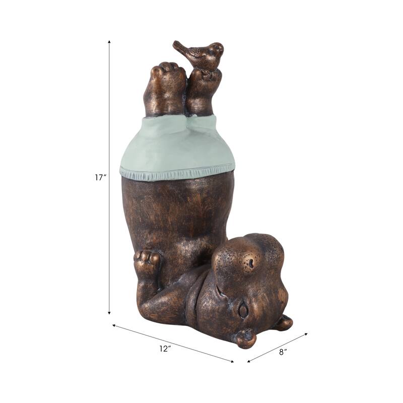 Polyresin Garden Statuary Hippo Headstand with Bird - 17" Bronze