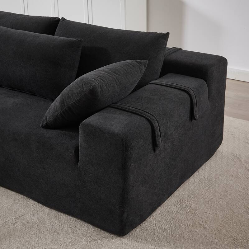 Modern Chenille Upholstered Sectional Sofa Couch Set,Modular L Shaped Sectional Living Room Sofa Set With 6 Pillows(Left Chaise)
