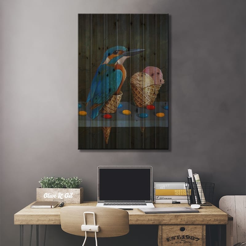 Kingfisher Blue Print On Wood by Frank Warmerdam - Multi-Color
