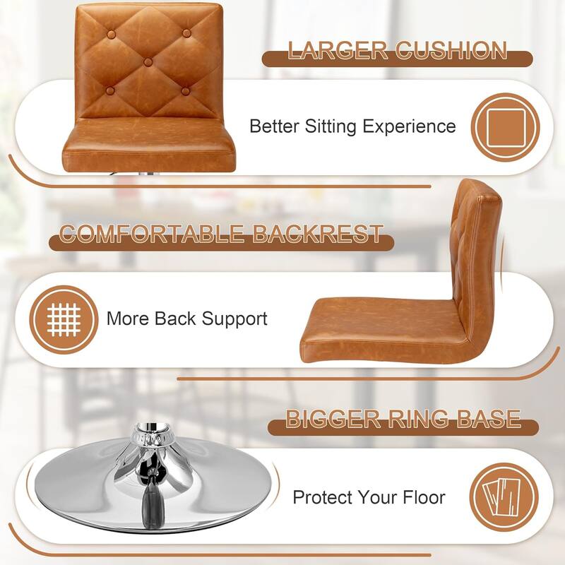 VECELO Bar Stools Set of 2 Armless Adjustable Swivel Modern PU Leather Button Barstools Four Colors are Available