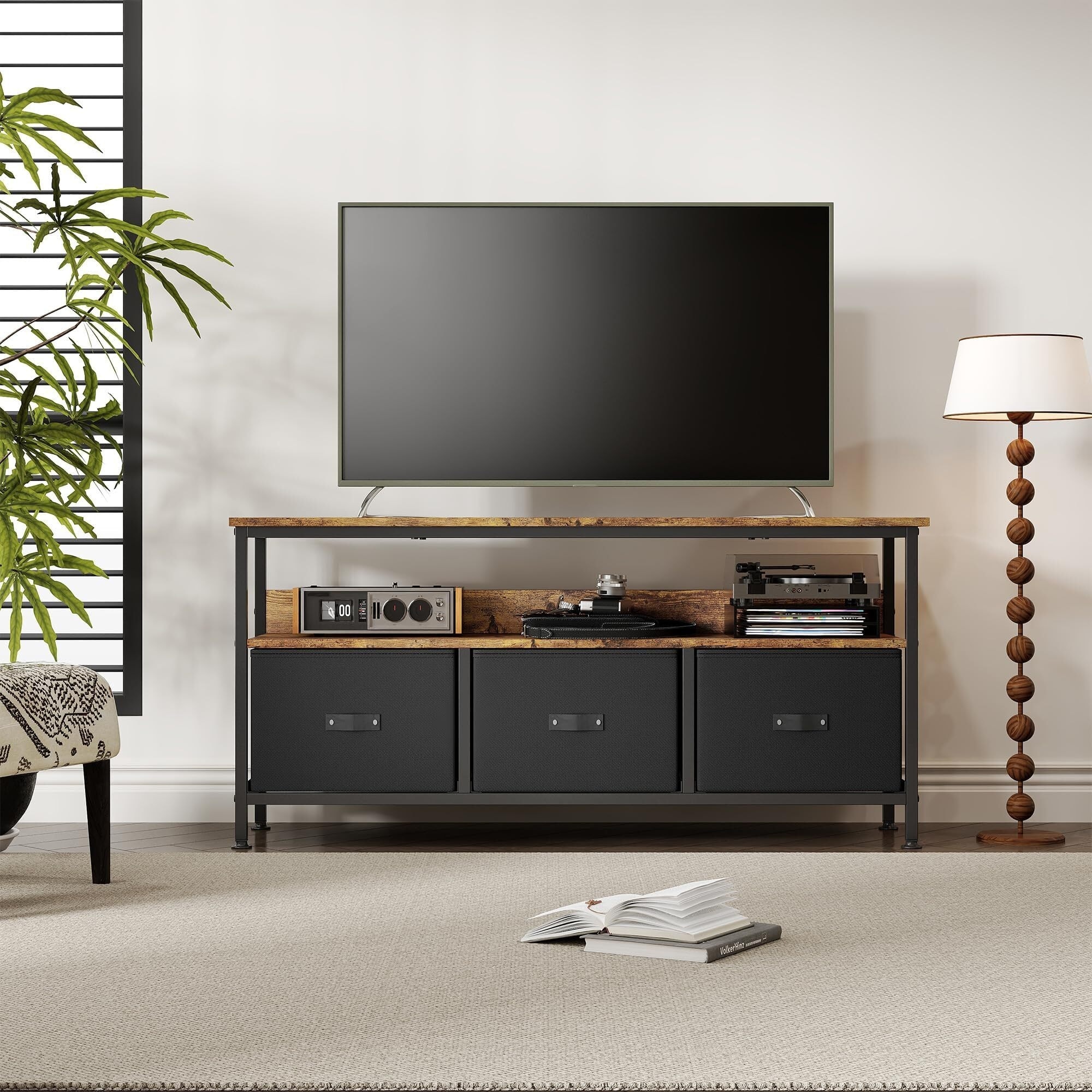 TV Stand Dresser for Bedroom with 3 Fabric Drawer Entertainment Center for 55 Inch Television - Overstock - 43315508 TV Stand Dresser for Bedroom with 3 Fabric Drawer Entertainment Center for 55 Inch Television - Overstock - 43315508