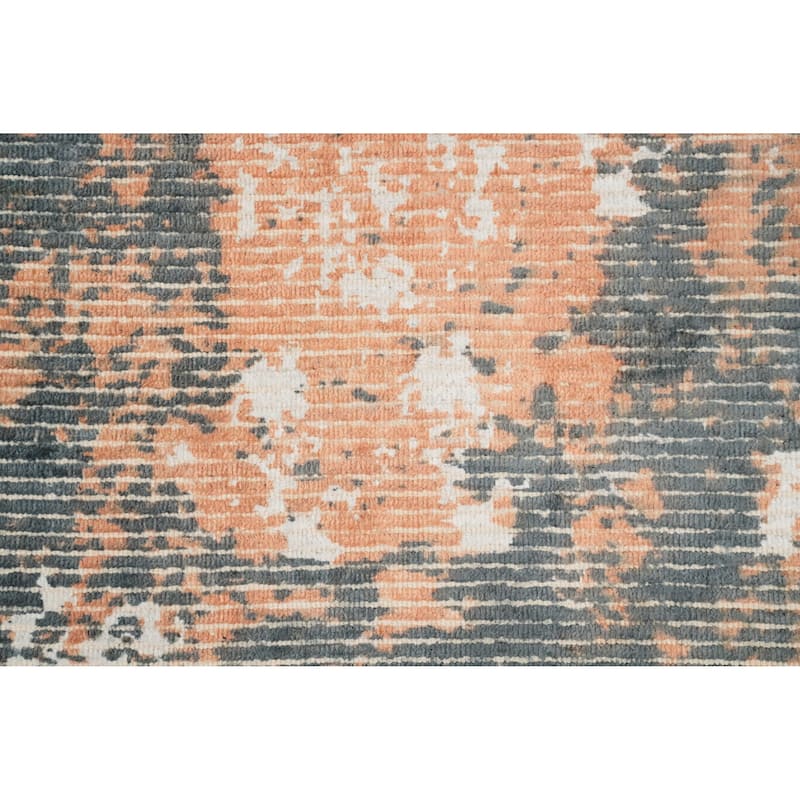 Hand Knotted Oriental Viscose Silk Carpet Modern All-Over Peach Abstract Area Rug - 4' 0'' X 2' 0''
