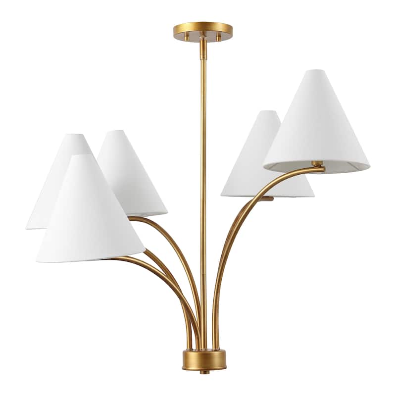 SAFAVIEH Lighting Johanna, 5 Light, 30 Inch, Antique Brass, Metal/Fabric Chandelier - 30"W x 30"D x 41"H