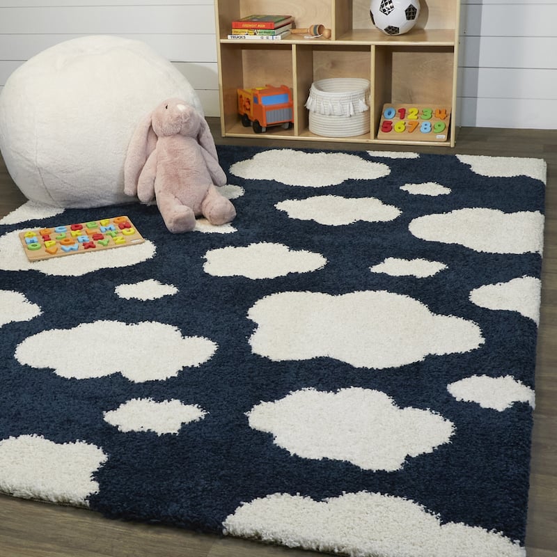 Mod-Tod Clouds Kids Shag Area Rug - 3'11" x 5'7" - Navy - Rectangle