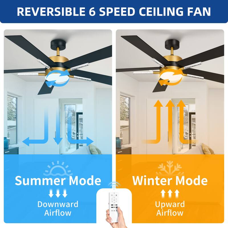Moasis 5 Blades 60'' Ceiling Fan with Lights and Remote Control,Crystal Rod Design and Memory Function