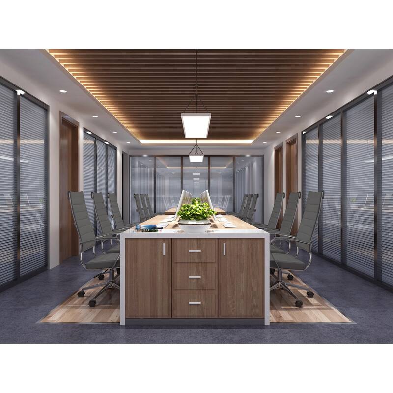 Modern High Back Office Chair Ribbed PU Leather Swivel For Conference Room Computer Desk Visitor