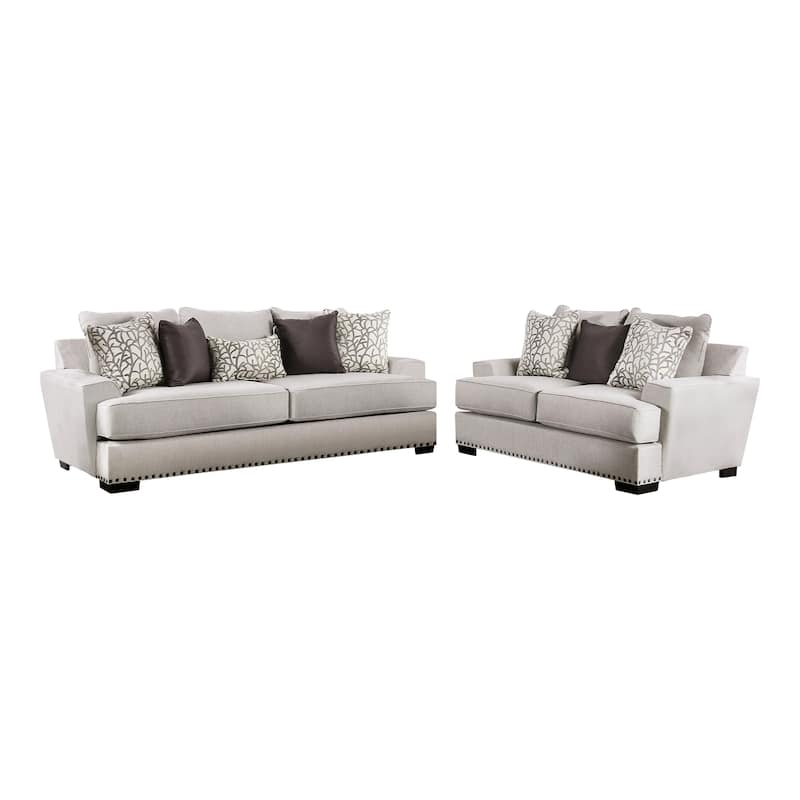 Bule Transitional Light Grey Fabric Nailhead 2-Piece Living Room Set by Furniture of America