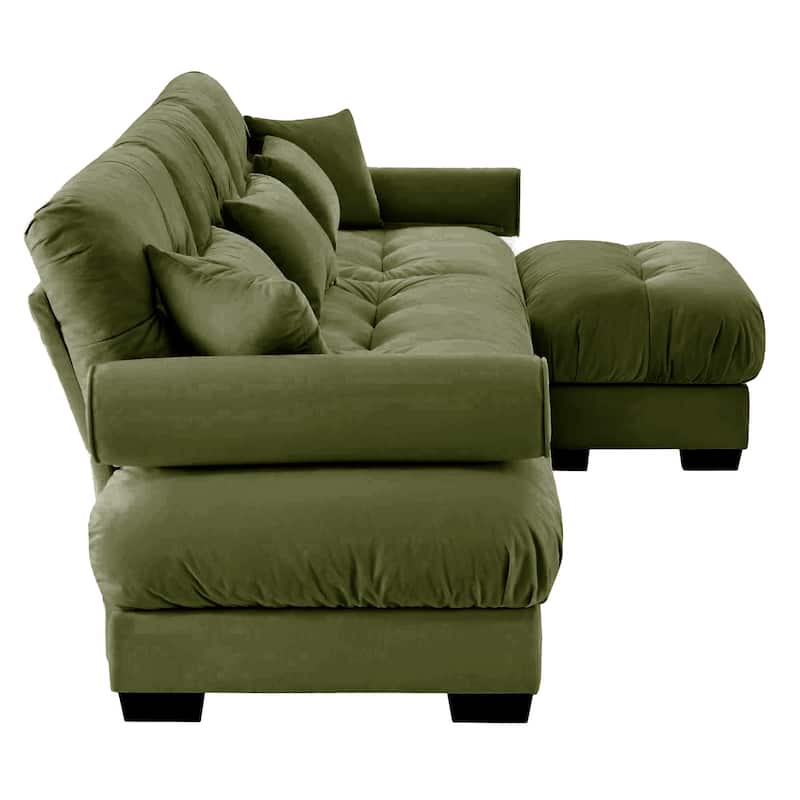 Oversized Velvet Modular Sofa, 130" 3 Seater Modern Sectional Sofa Set with Movable Ottoman, L-Shaped Upholstered Couches