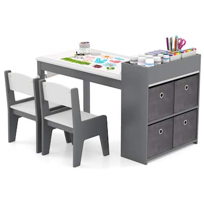 Costway Kids Art Table & Chairs Set with Paper Roll Wooden Craft Study - See Details