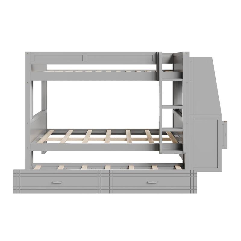 Roomfitters Full Over Full Bunk Bed with Built-In Desk, Bookshelves and Trundle